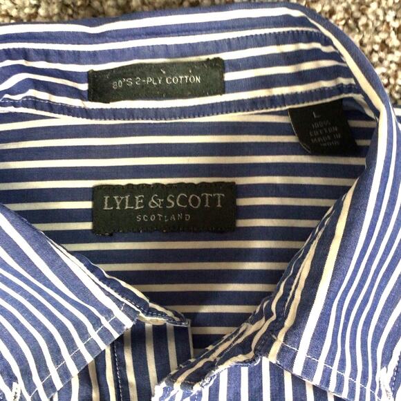 Lyle & Scott button up Blue White Striped shirt size L - Picture 5 of 10